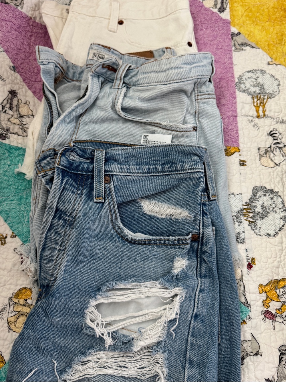 Light and Medium Blue Distressed Boyfriend Jeans Trio